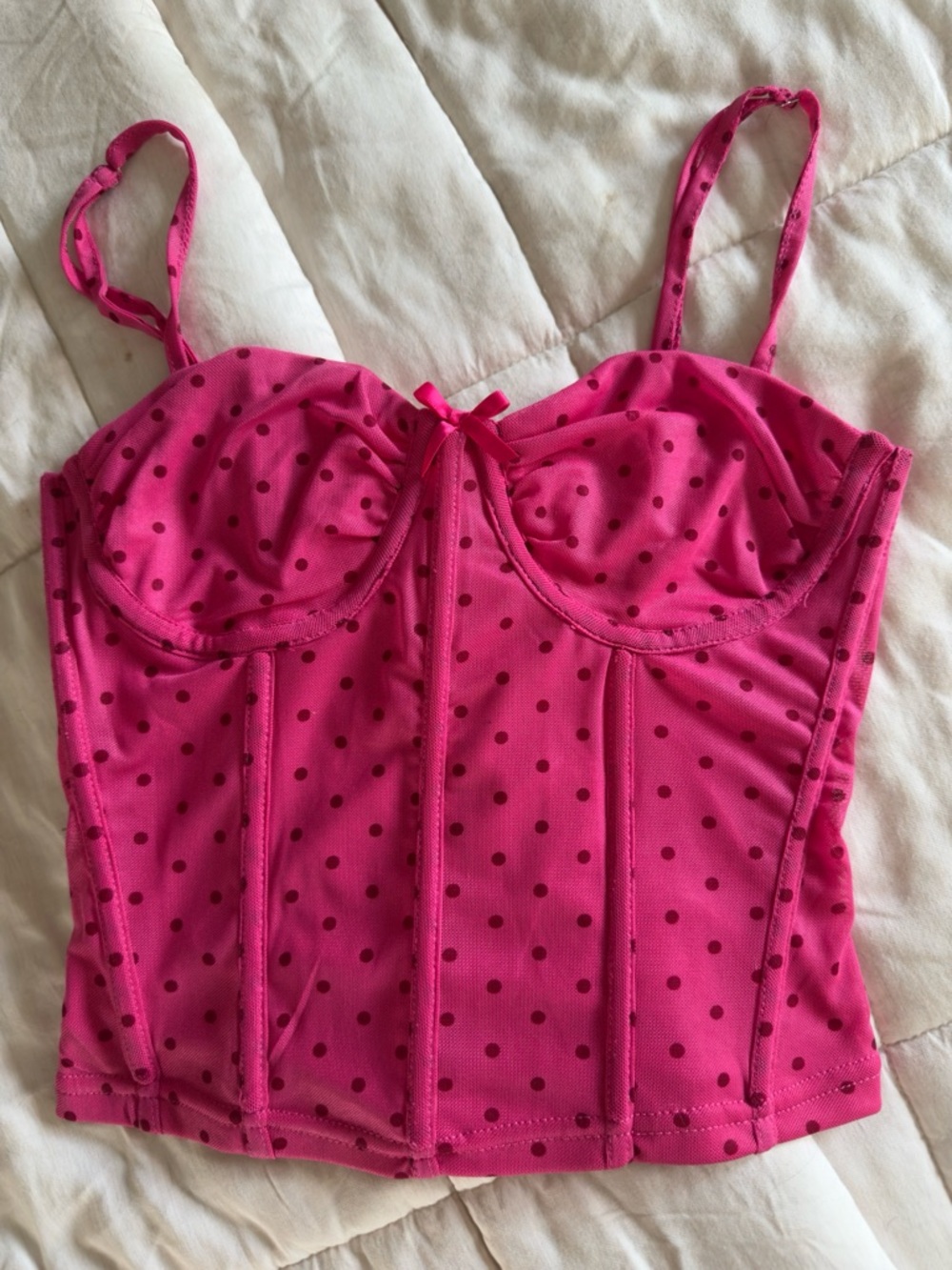 Hot Pink Polka Dot corset Top